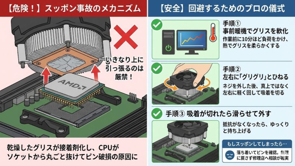 固着によるスッポン事故を防ぐ安全な外し方