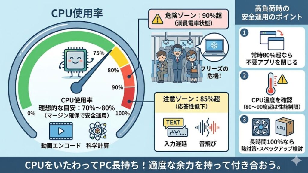 高負荷作業で許容できるCPUの使用率の目安