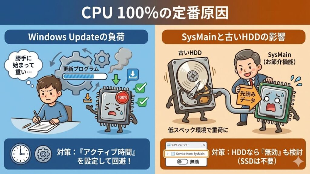 CPUの使用率の目安を超えて100%になる原因