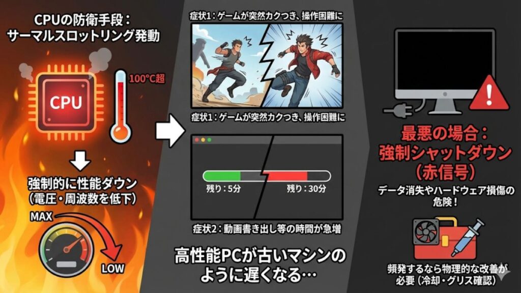 サーマルスロットリングによる性能低下の症状