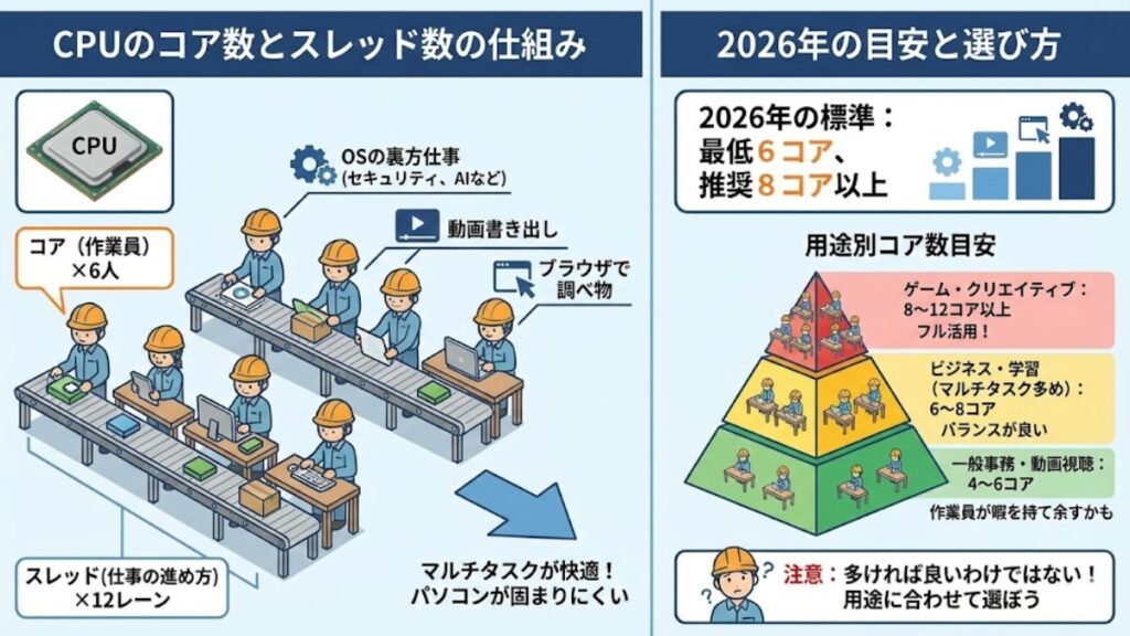 処理能力を支えるコア数とスレッド数
