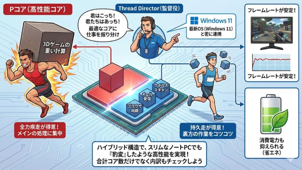 PコアとEコアによる処理の最適化