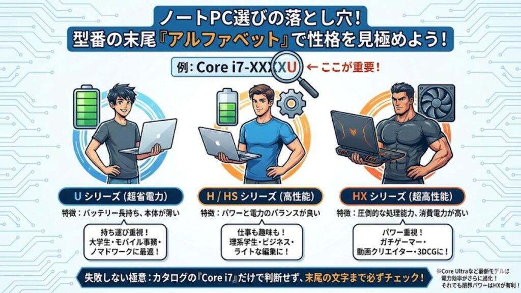 ノートパソコンの型番と電力効率の確認