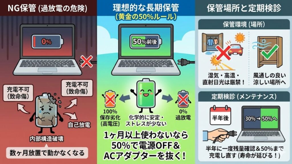 過放電を避けて長持ちさせる長期保管のコツ
