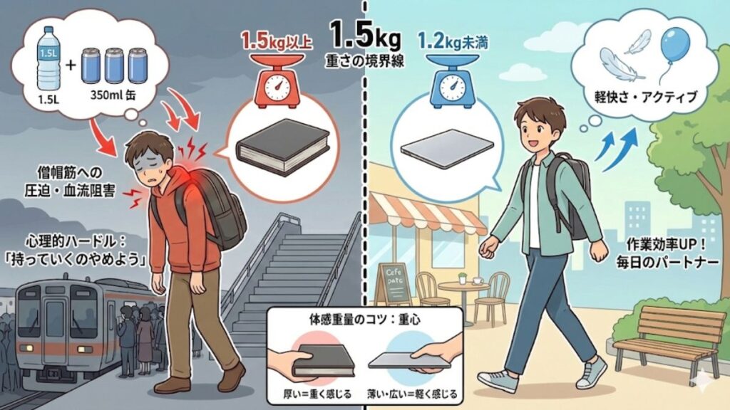 ノートPCの持ち運びで重さの限界を知る基準