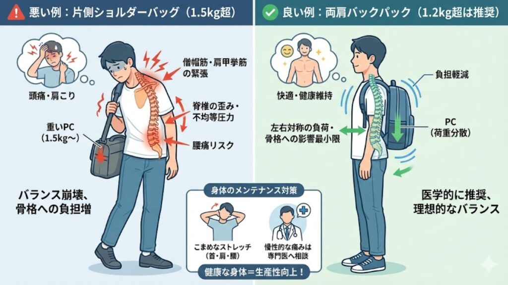 肩こりを防ぐためのバイオメカニクスと重量