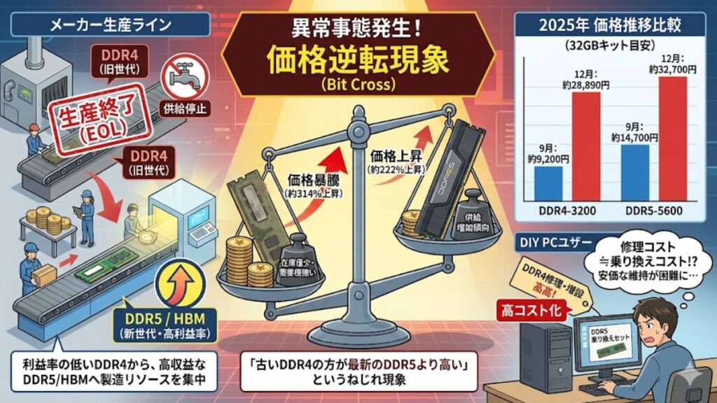 DDR4生産終了とDDR5の価格逆転現象とは