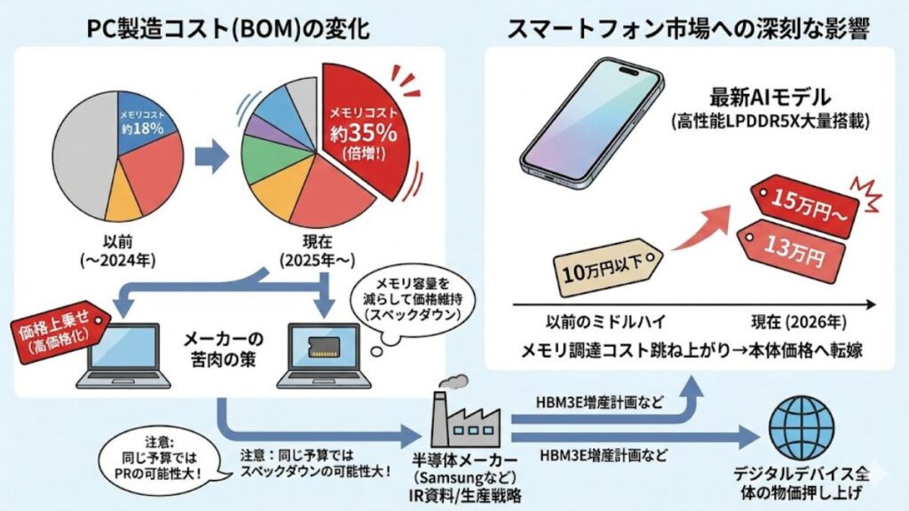 スマホやノートPC本体の販売価格への波及