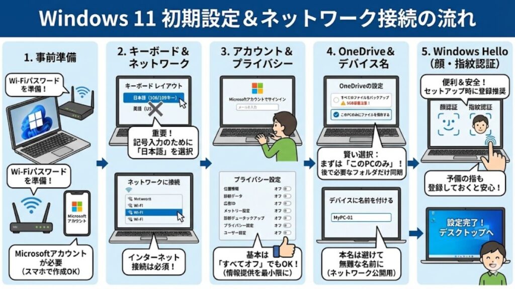Windows 11初期設定とネットワークの接続
