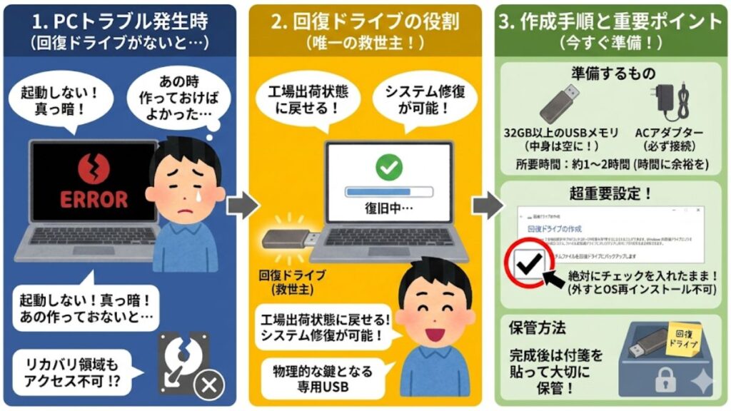 万が一の故障に備える回復ドライブの作成