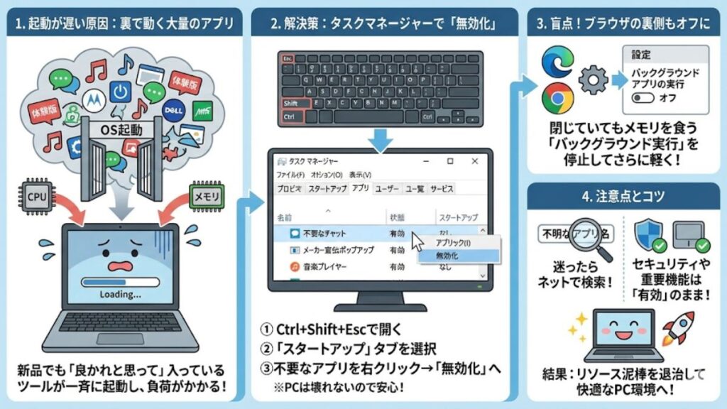 PCの動作を高速化するスタートアップアプリ整理