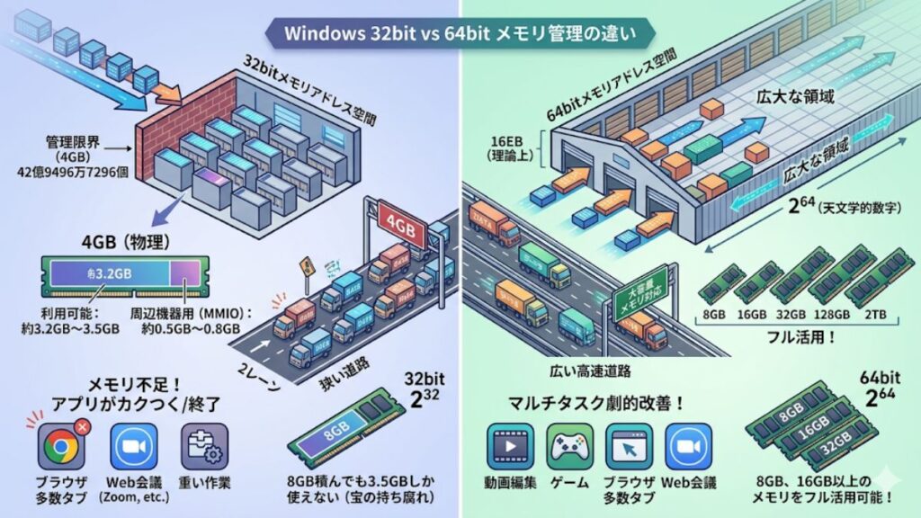 Windowsの32bitと64bitの違いを徹底解説