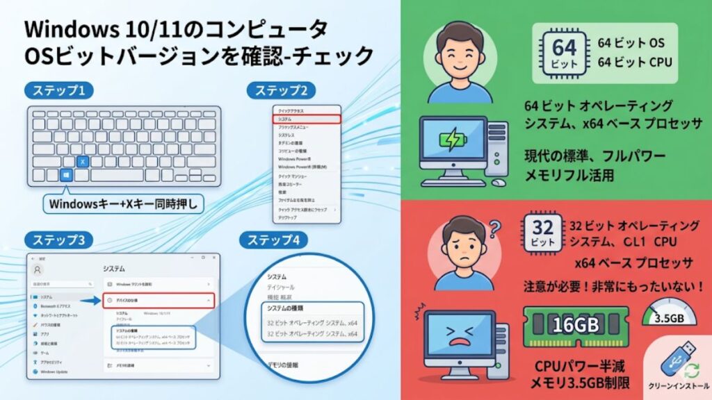 使用中のOSとビット数を確認する方法