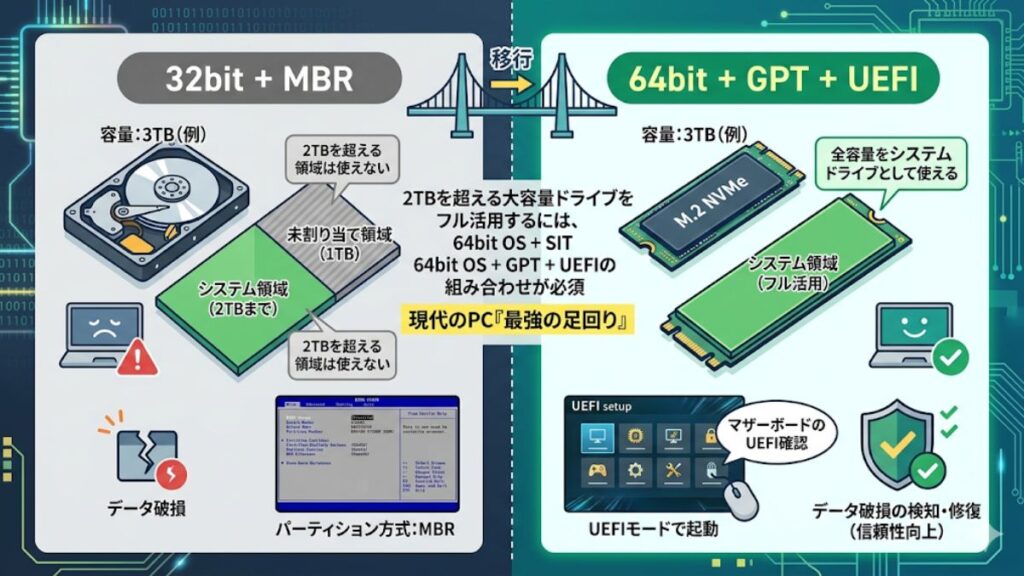 Windowsの32bitと64bitの違いに合わせた移行