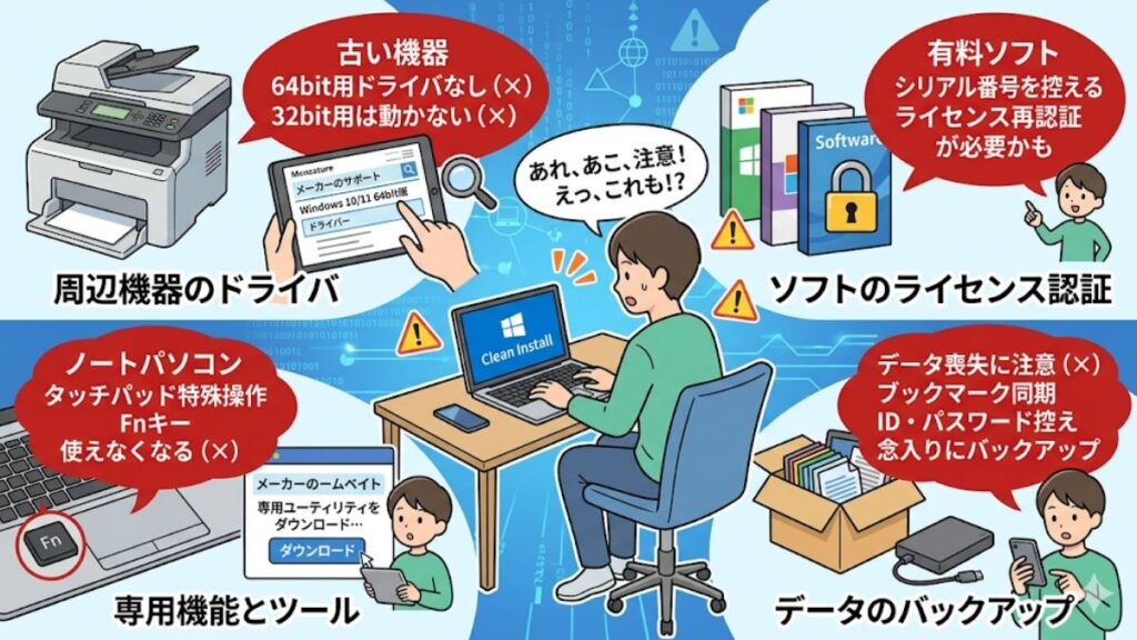 クリーンインストールを行う際の注意点