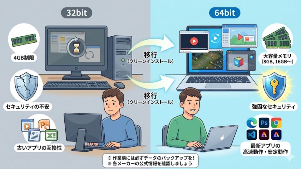 Windowsの32bitと64bitの違いのまとめ