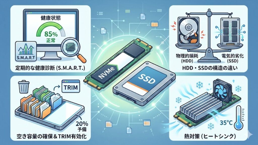 SSDの寿命は何年持つ？HDDとの違いや故障の症状や確認方法
