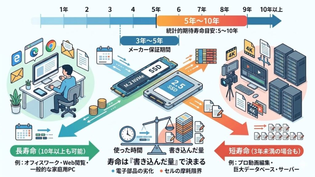 SSDの寿命は何年？製品寿命の目安と平均的な期間