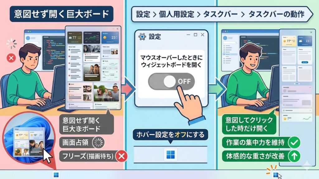 ホバー設定による意図しないボード展開の抑制