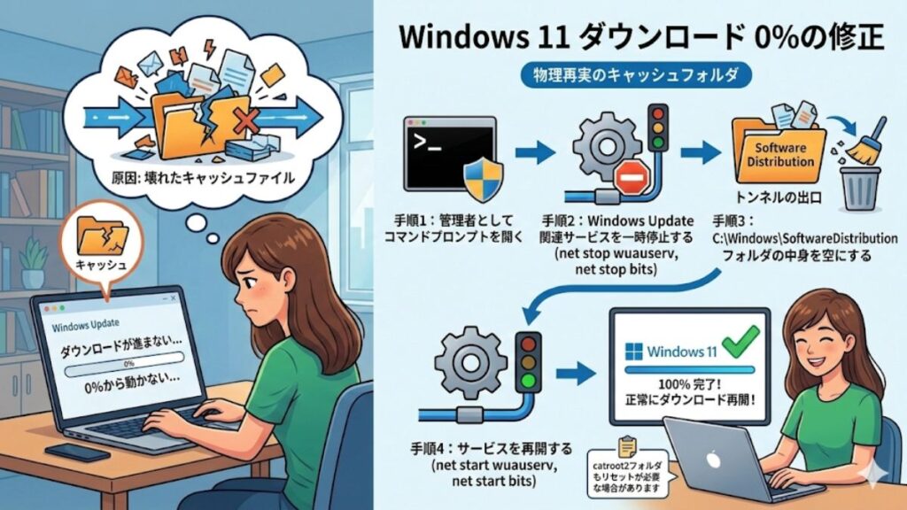 Windows11 ダウンロードが進まない時の対策