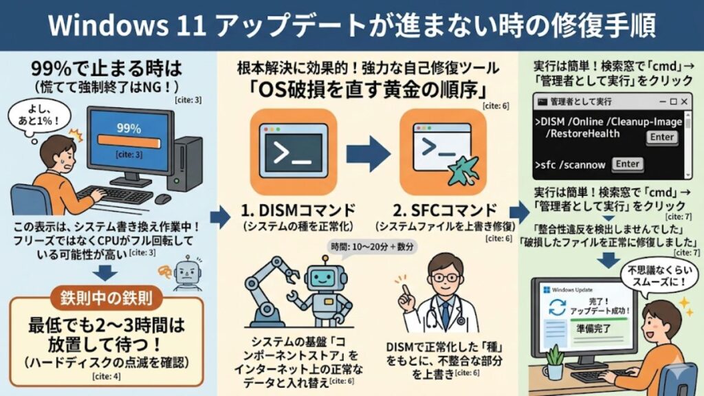 windows11 ダウンロードが進まない時の修復術