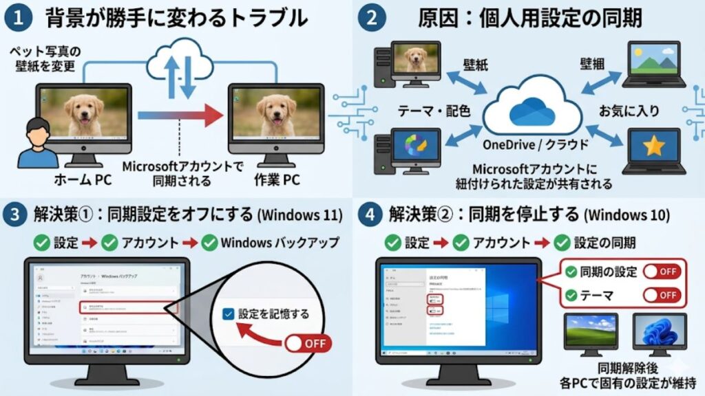 Windowsの背景が勝手に変わる同期設定や表示の不具合
