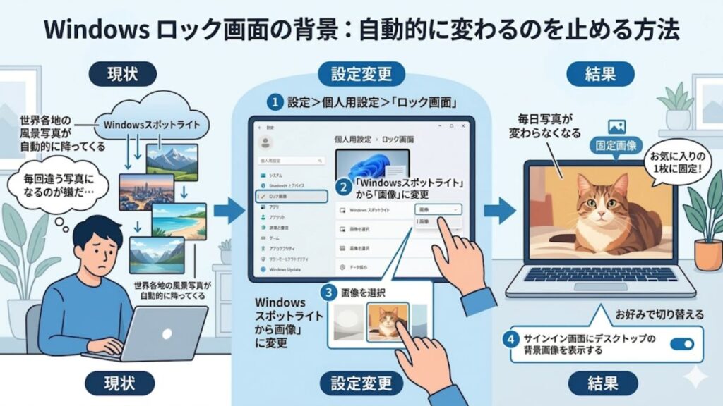 ロック画面の背景が勝手に変わるのを停止する方法