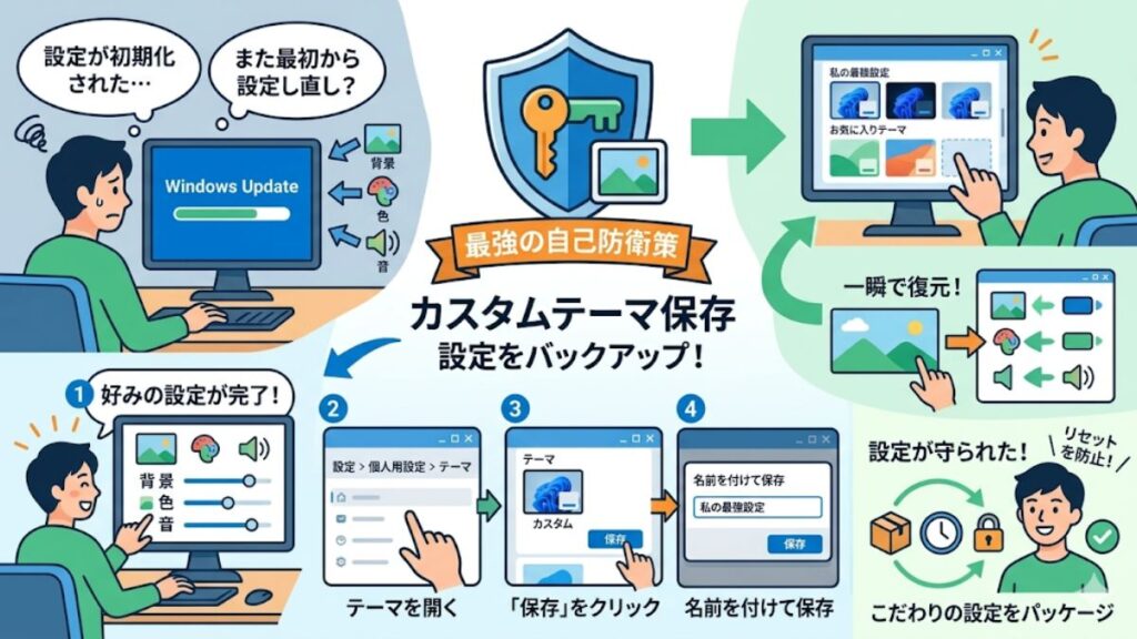 保存したテーマを適用して設定のリセットを防止する