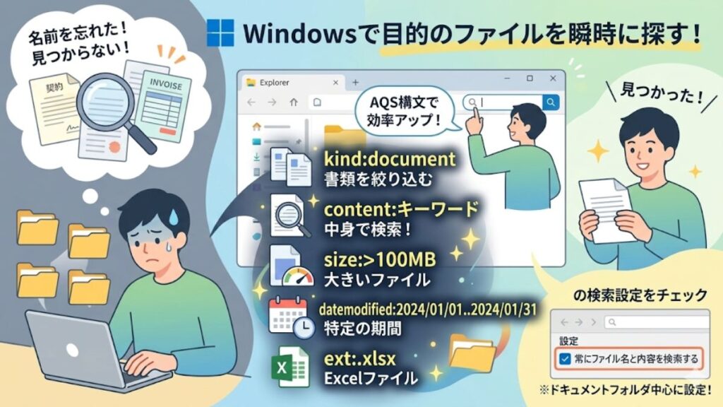 ファイルの中身まで検索して目的のデータを探す