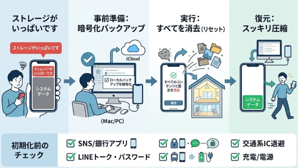 バックアップを作成してデバイスを初期化する方法