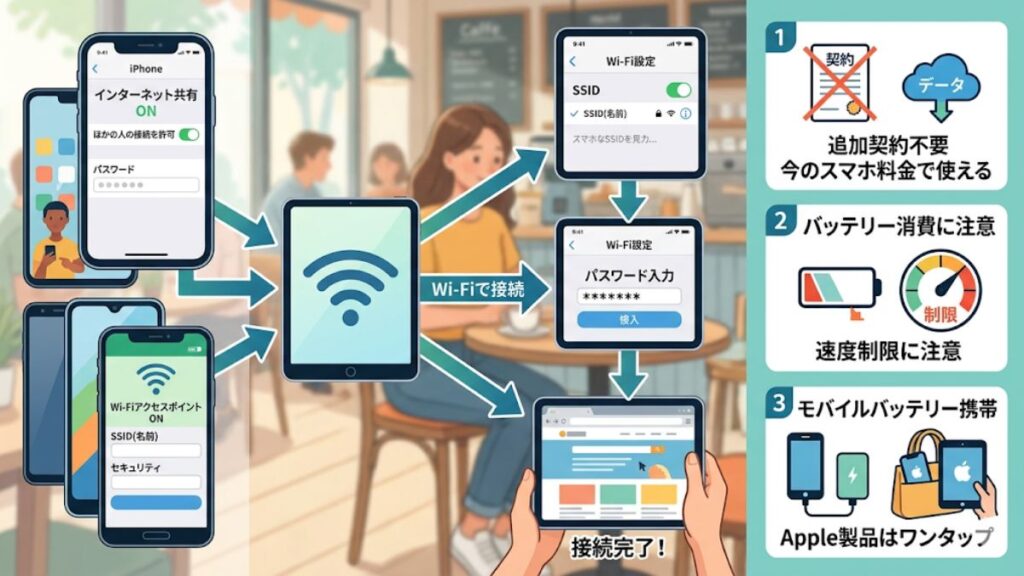 外出先でネットに繋ぐテザリングの手順