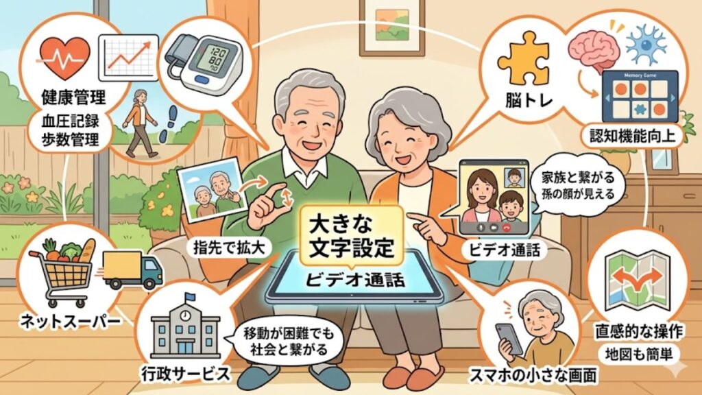 高齢者の生活を支えるビデオ通話や健康管理