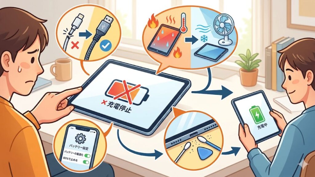 タブレットが充電停止中？原因と自分でできる直し方を徹底解説