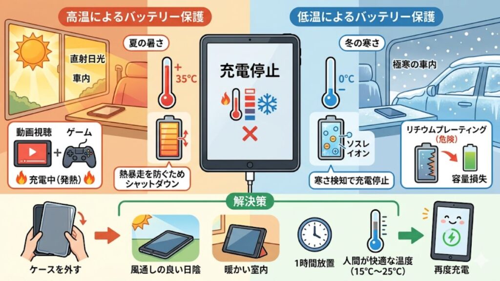 タブレットの充電停止中を解決する環境と設定