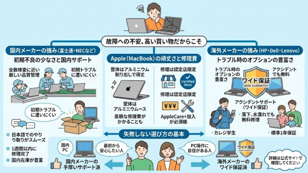 故障率や充実したサポート体制の比較