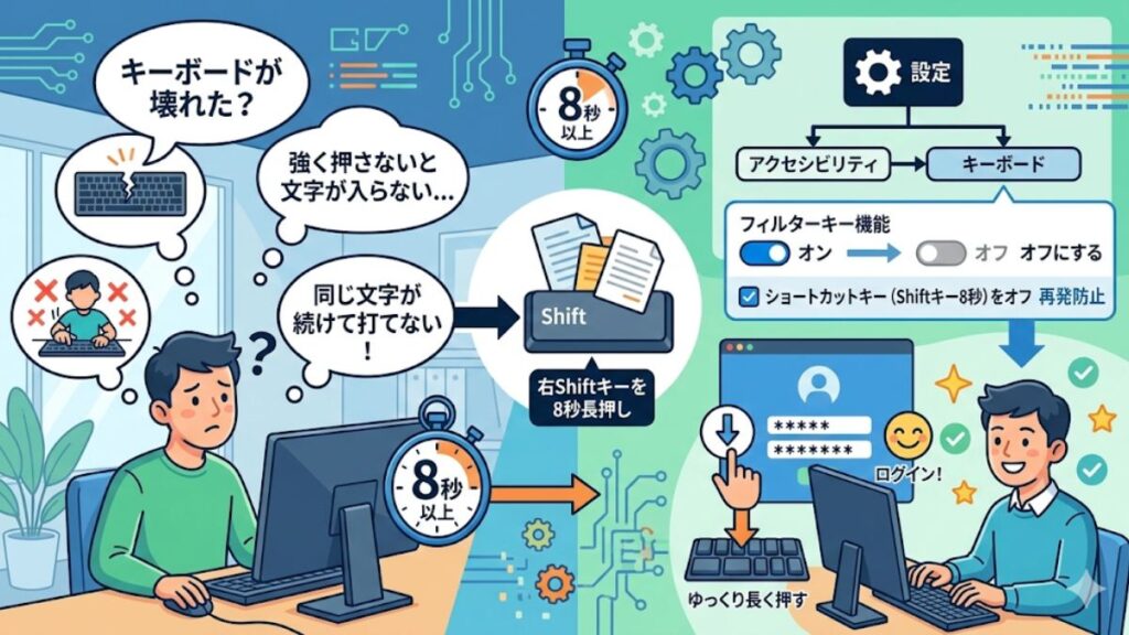 右Shift長押しで発動したフィルターキー機能をオフ