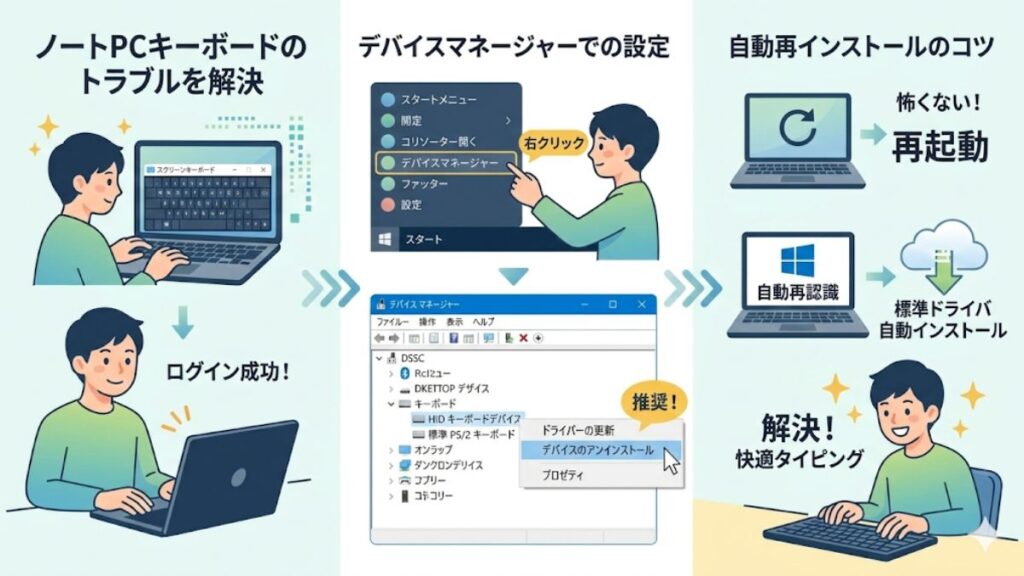 ノートパソコンのキーボードが反応しないロック解除後の設定