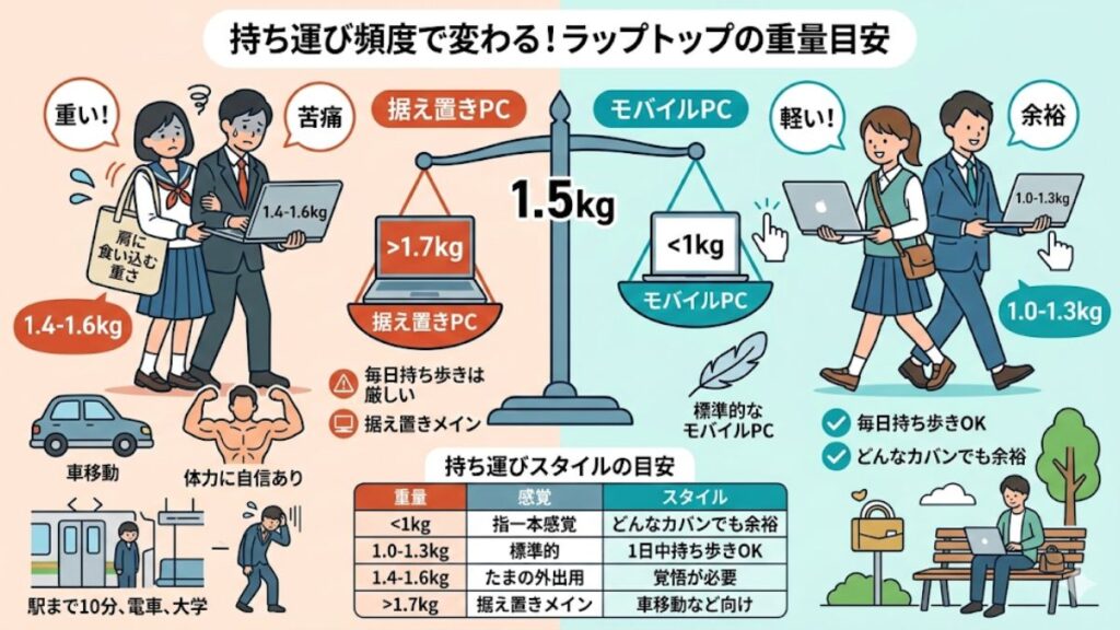 1.5kgは重い？持ち運び頻度で決める重量の基準