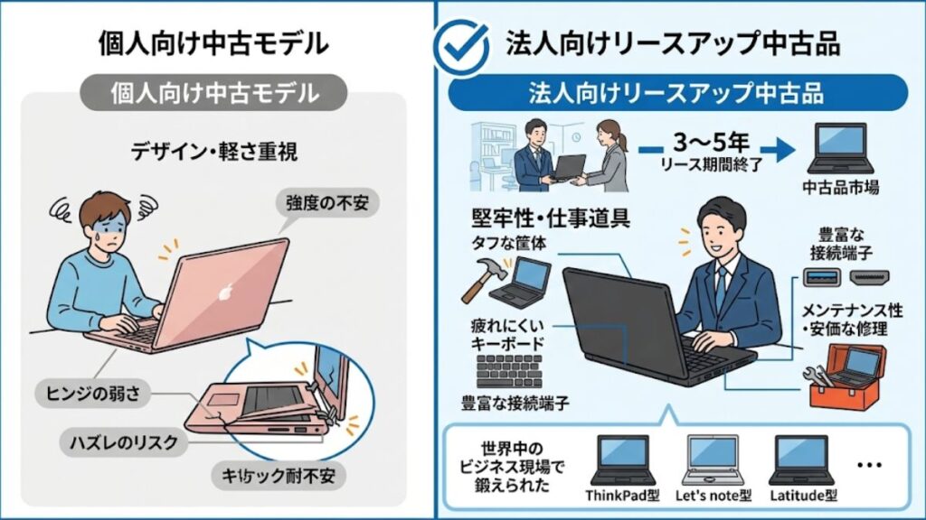 リースアップ品の法人向けモデルを狙って耐久性を確保する