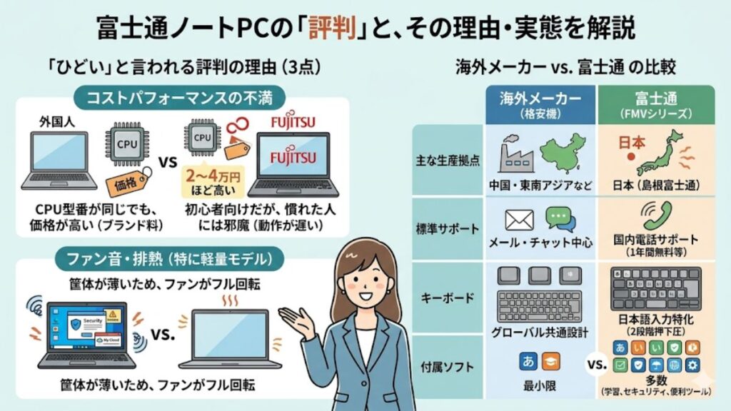 ノートパソコンの富士通の評判と実機使用レビュー