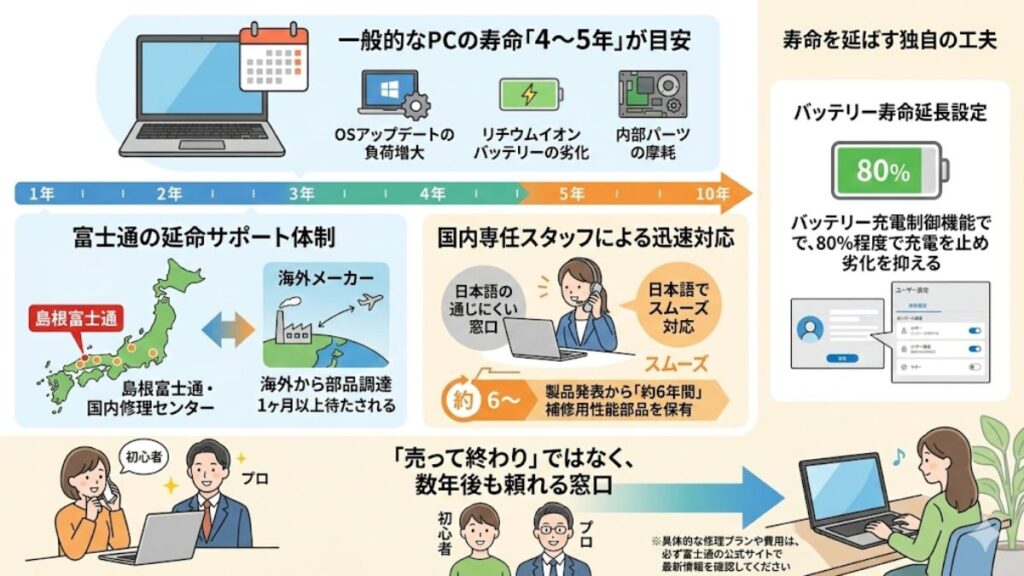 ノートパソコンの寿命や修理に関するサポート体制