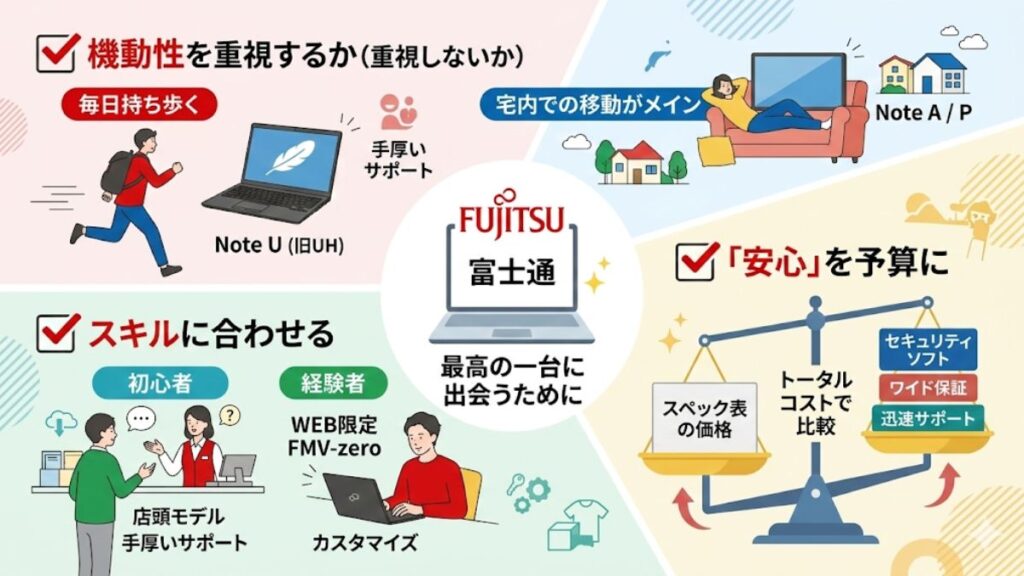 ノートパソコンの富士通の評判を参考に選ぶポイント