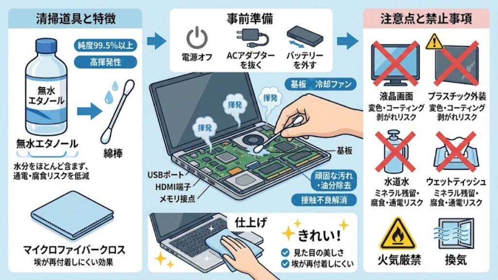 無水エタノールを使用した基板と端子の洗浄技術