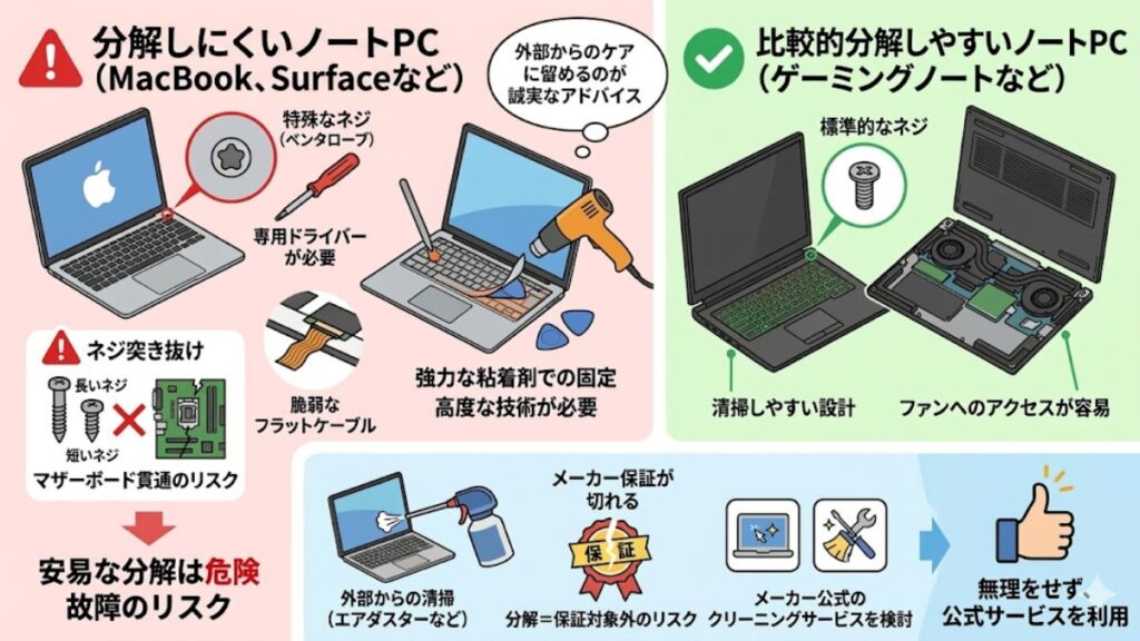 MacBookやSurfaceなど機種別の構造と注意点