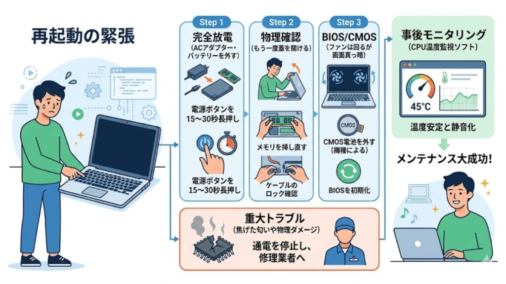 再起動できないトラブルを防ぐ事後の機能チェック