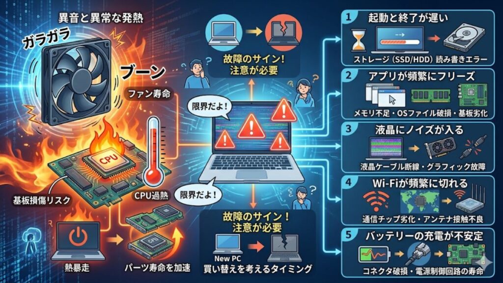 動作が重い場合や異音など故障の前兆サイン