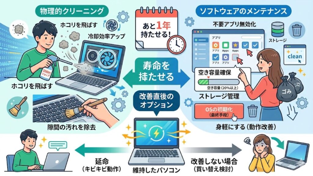 寿命を延ばす物理清掃やOSのメンテナンス