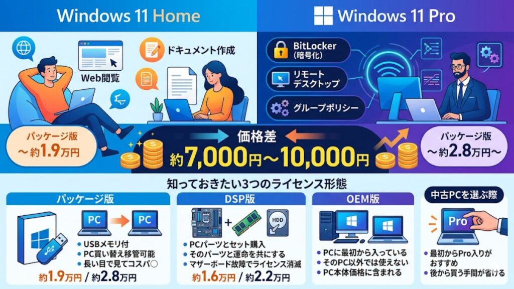 Windows homeとproの違いと導入コスト