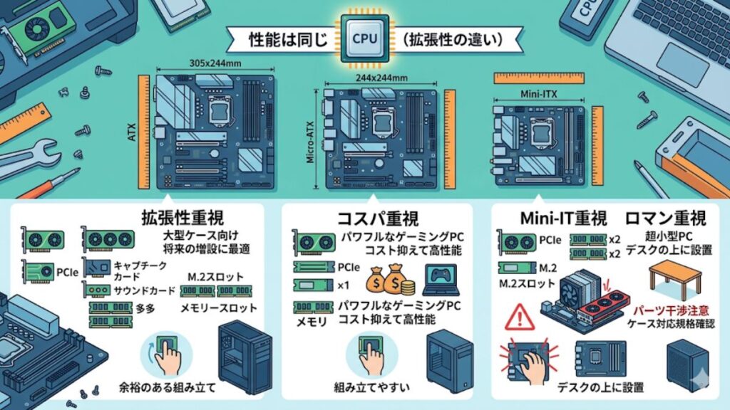ATXからMini-ITXまでのサイズと拡張性