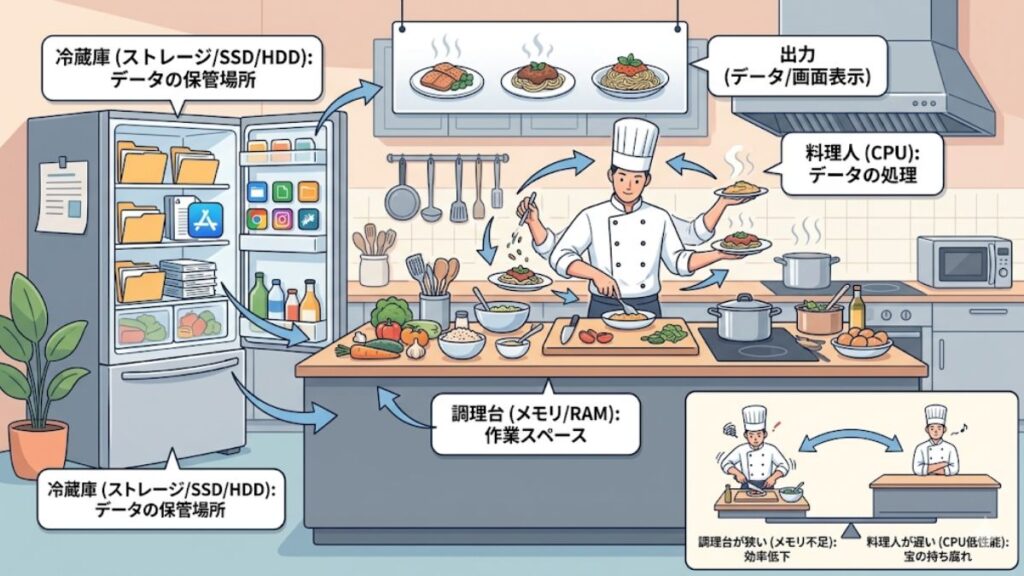 パソコンの性能を決めるメモリとCPUの違い